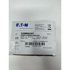 NEW IN BOX! EATON 600V 30A 24V COIL‎ DEFINITE PURPOSE CONTACTOR C25BNB230T